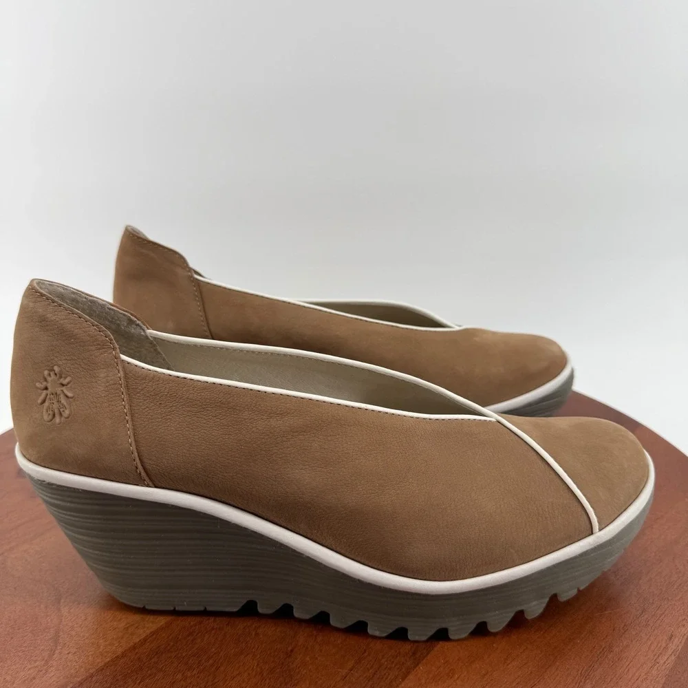 Fly London Yuca839Fly Sand Leather Wedge Platform Pumps Women's EU 42/US 10.5-11